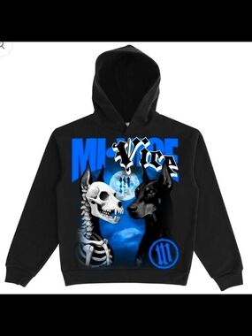 Mi Vice Black Graphic Hoodie with Blue Moon & Doberman Design